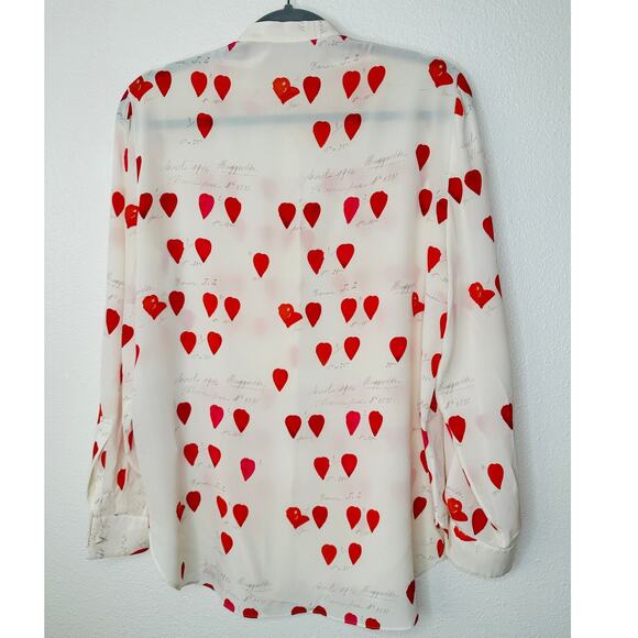 Alexander McQueen Silk Cream Red Pink Petal Long Sleeve Blouse 42 / 10 - Picture 12 of 16